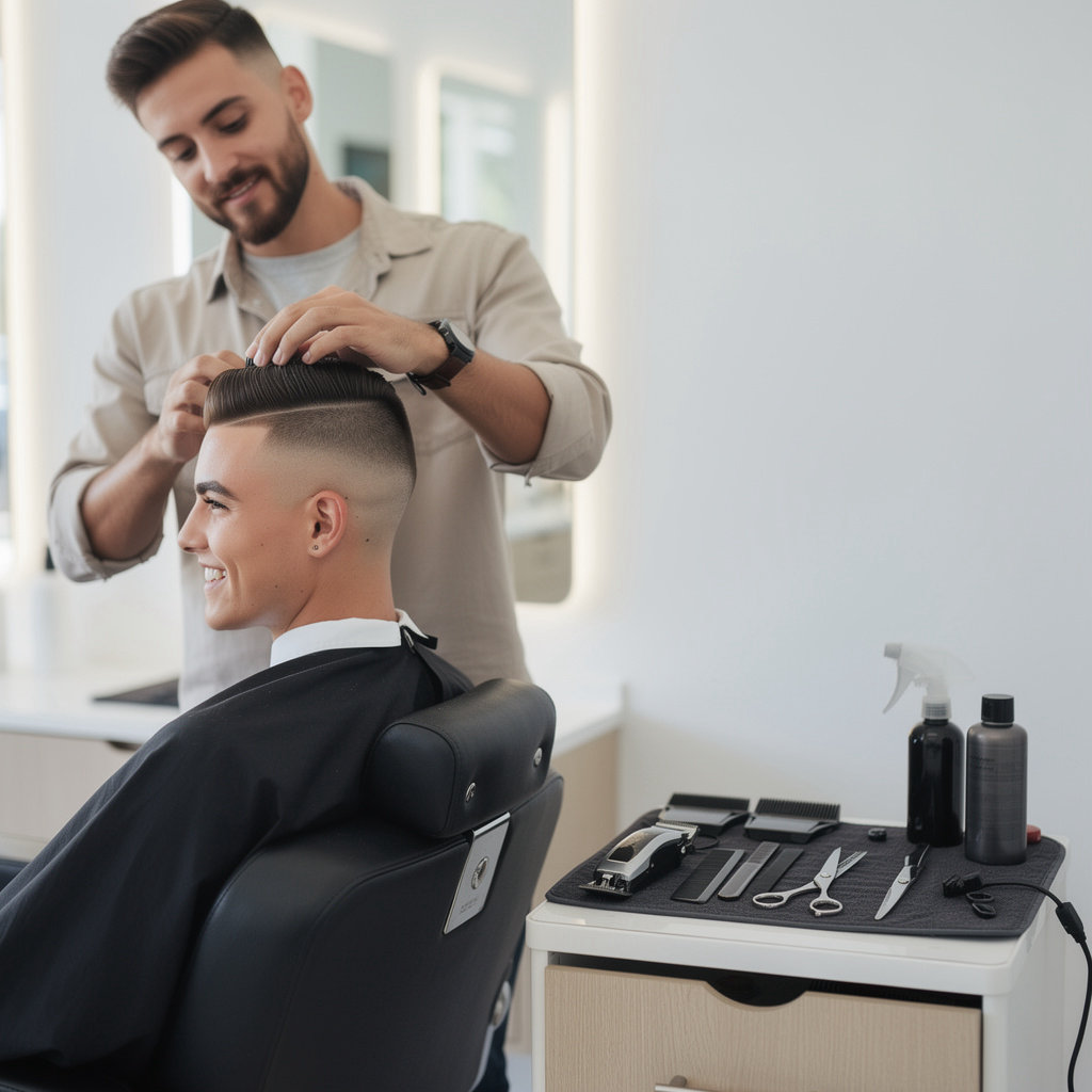 Amigos Hair Cutting barber performing a precision fade haircut service in Santa Barbara